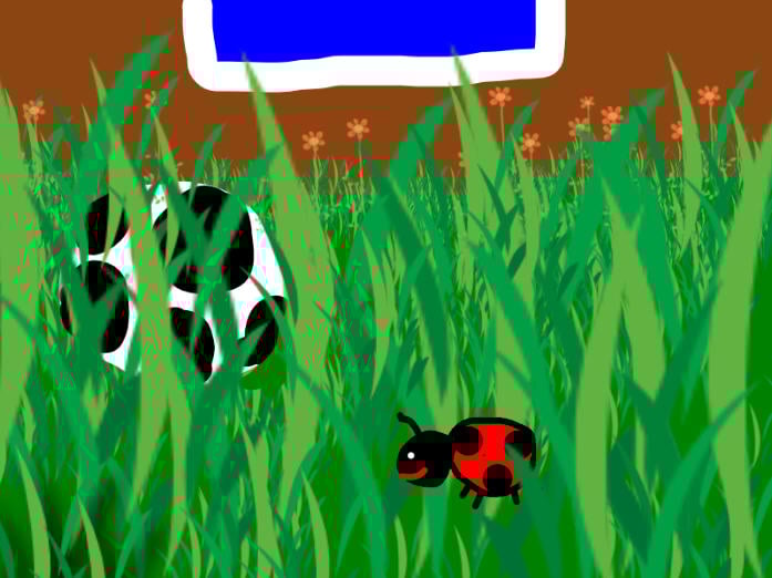 image of a yard from a ladybug's perspective